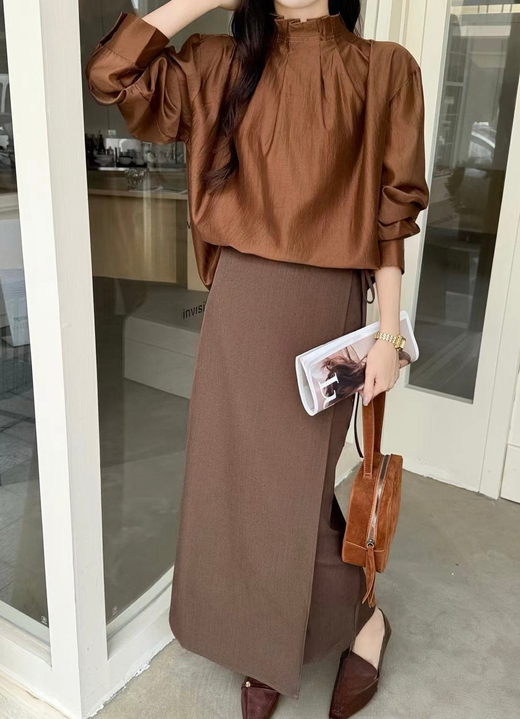 Gathered Stand Collar Blouse