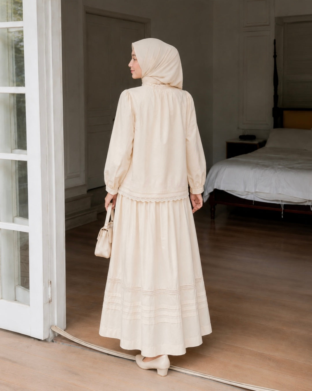 Pure Cotton Lace Trim Blouse & Maxi Skirt Set