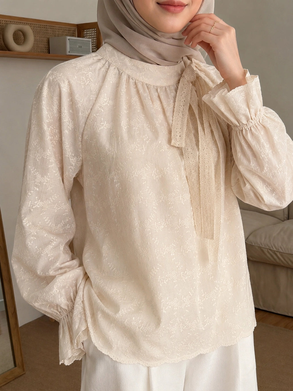 Lace Bow-Tie Stand Collar Blouse