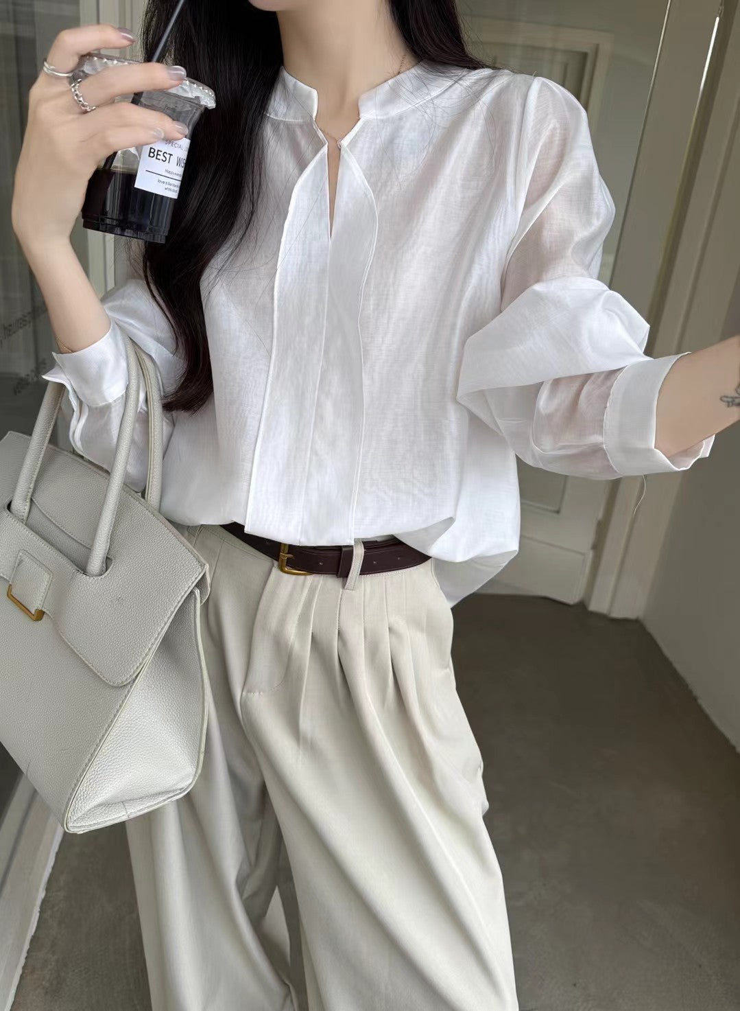 Split Neck Minimal Blouse