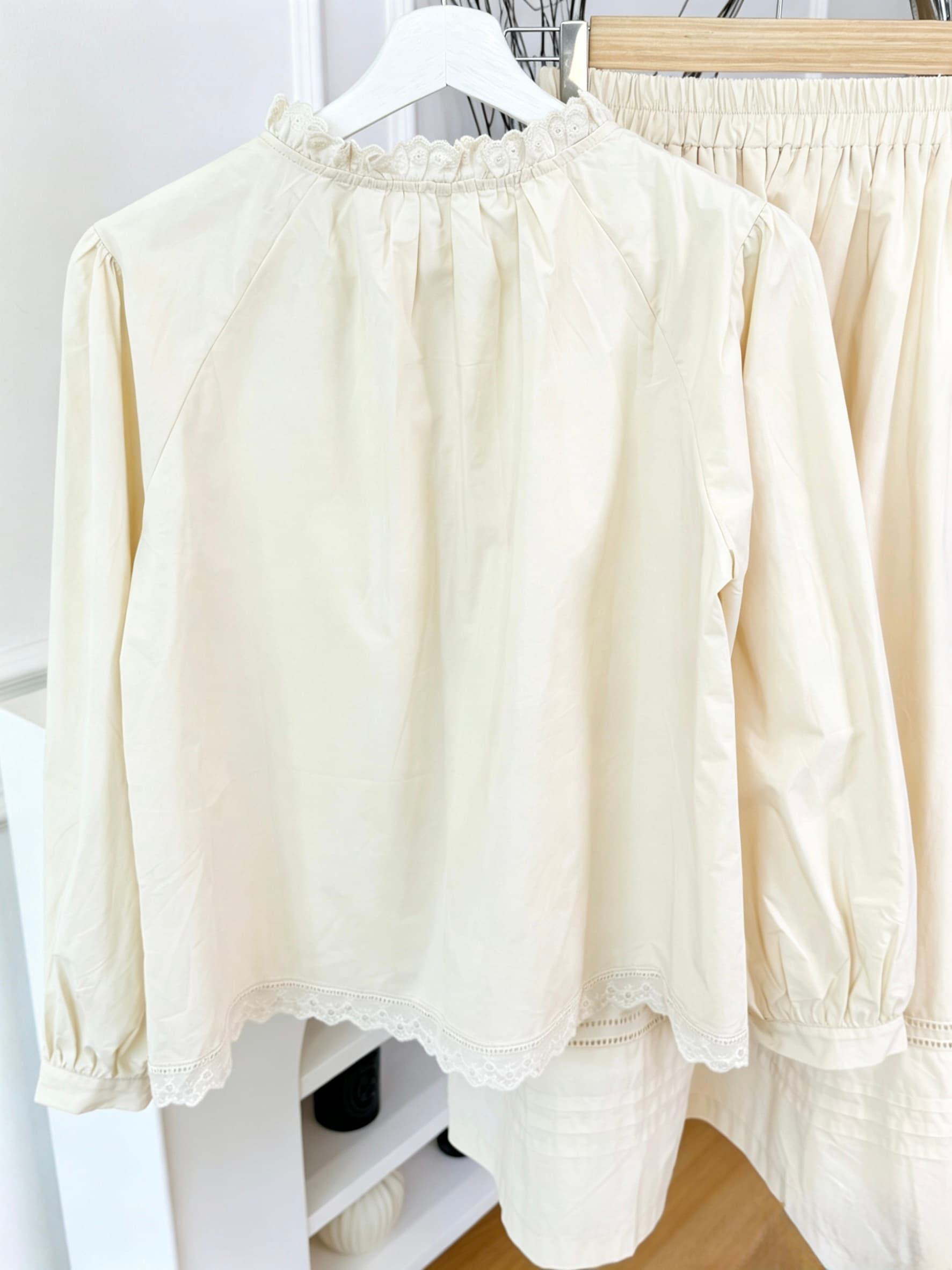 Pure Cotton Lace Trim Blouse & Maxi Skirt Set