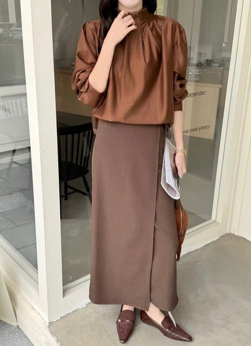 Gathered Stand Collar Blouse