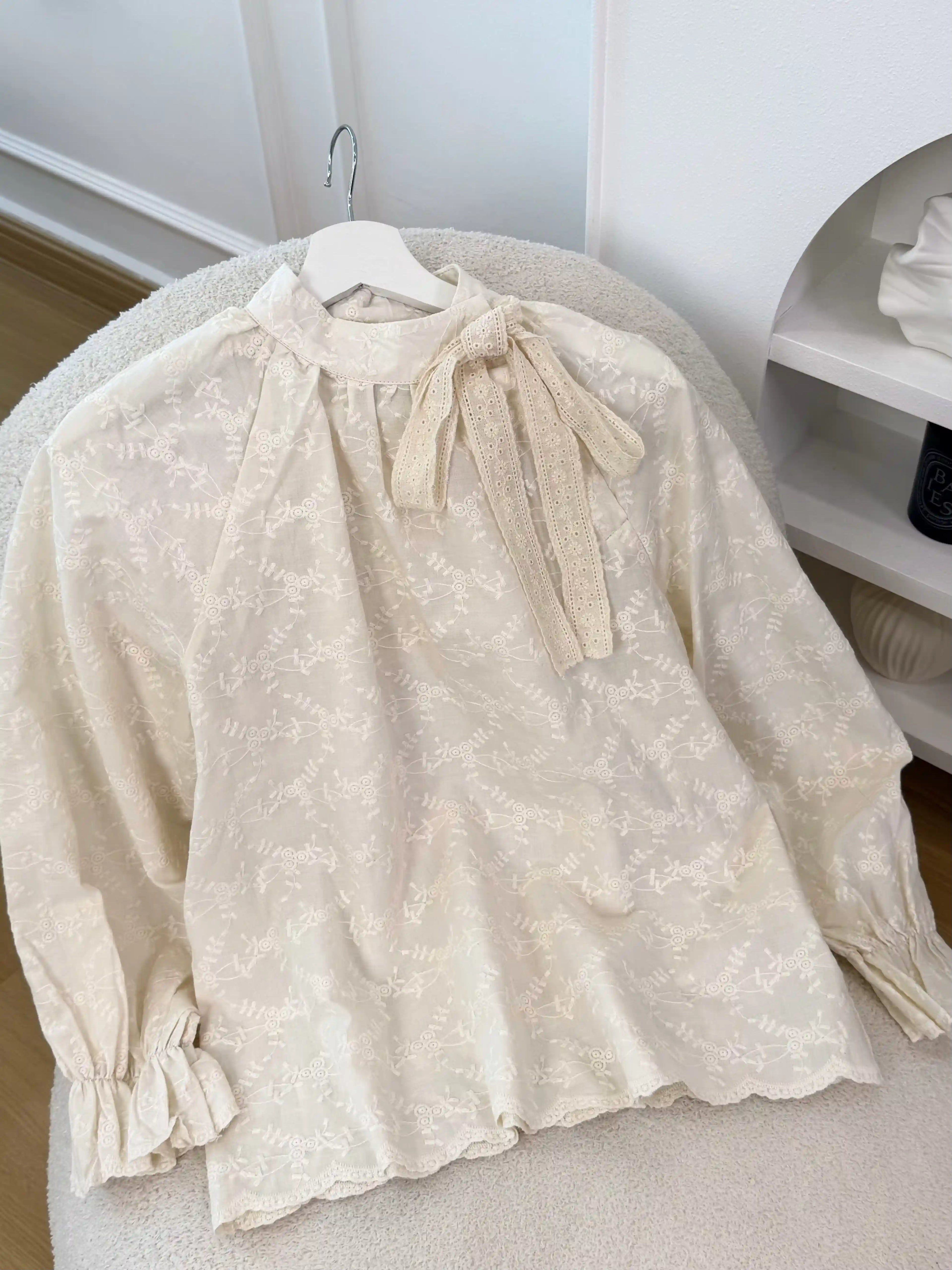 Lace Bow-Tie Stand Collar Blouse