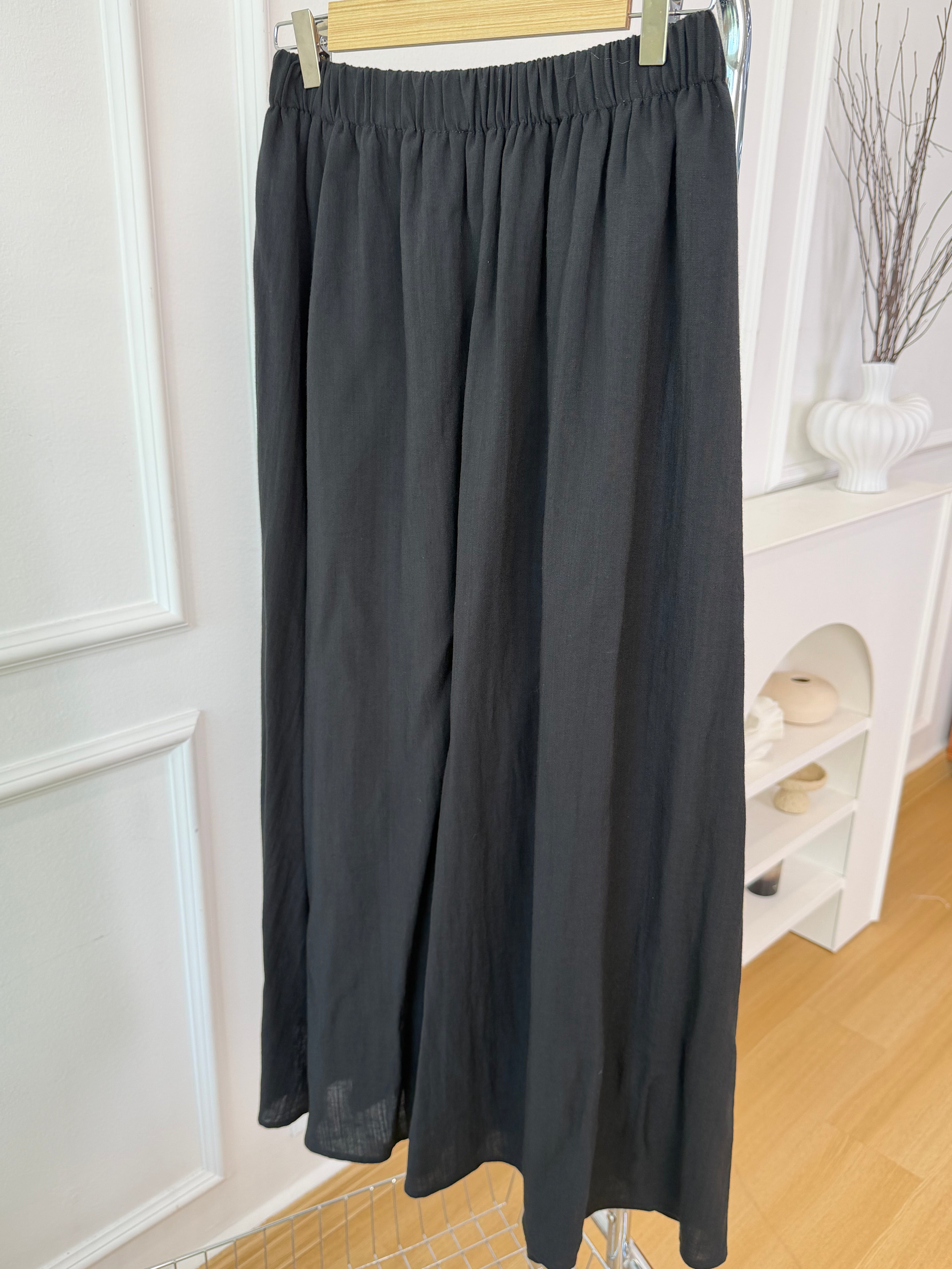 Minimalist Linen Set Stand Collar Belted Shirt & Long Skirt