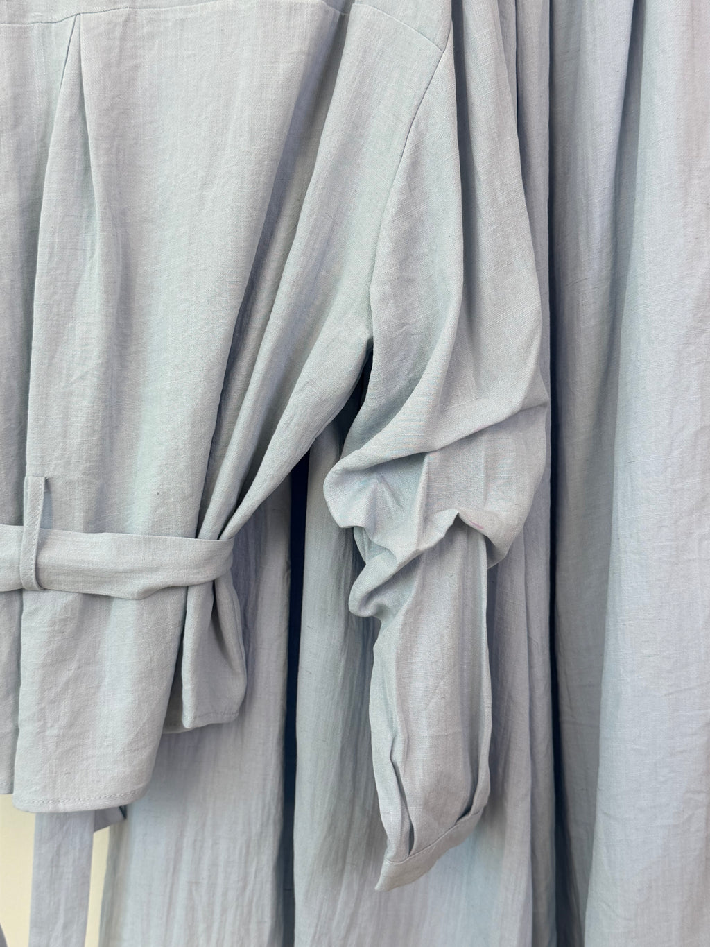 Minimalist Linen Set Stand Collar Belted Shirt & Long Skirt