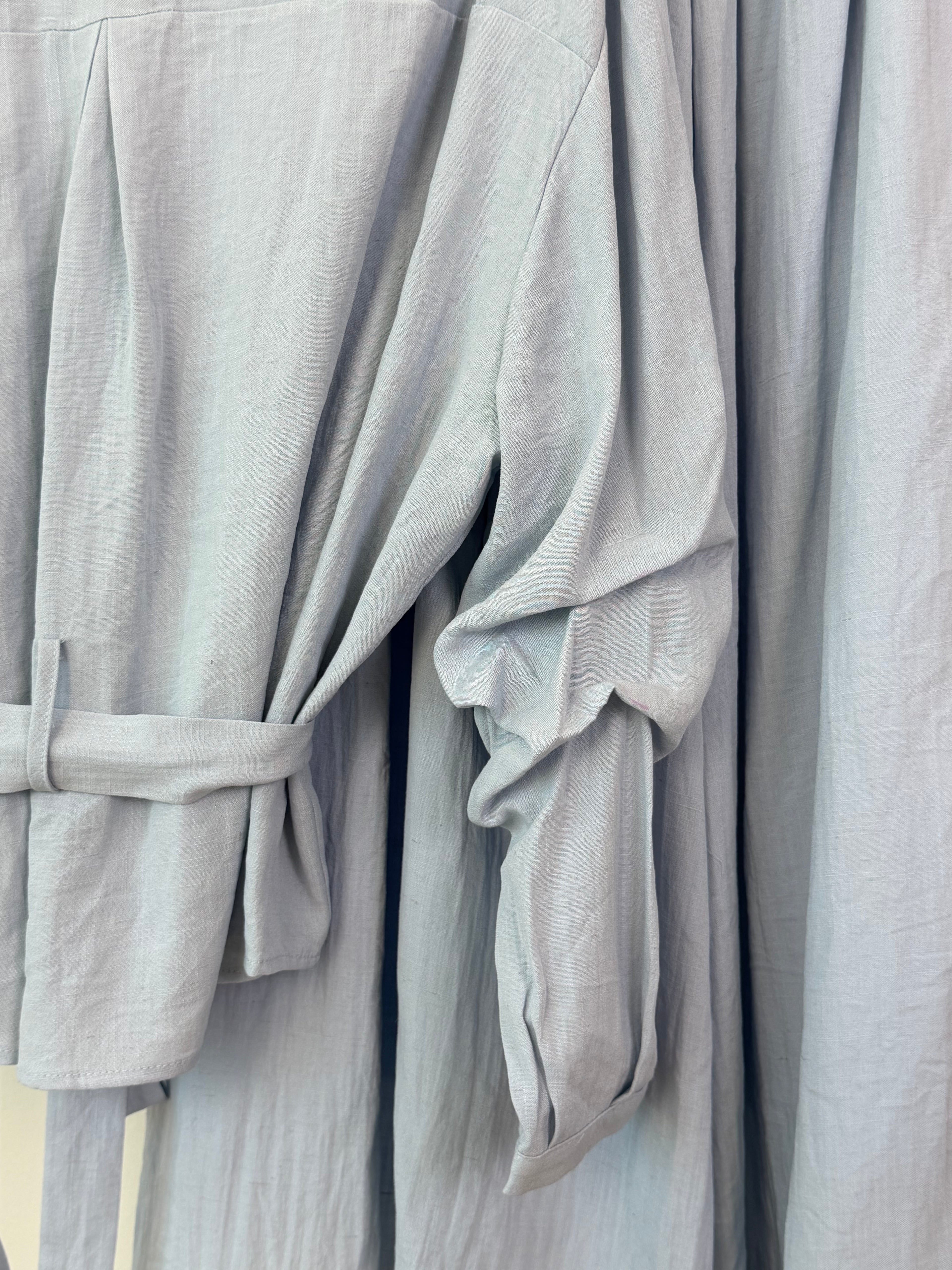 Minimalist Linen Set Stand Collar Belted Shirt & Long Skirt