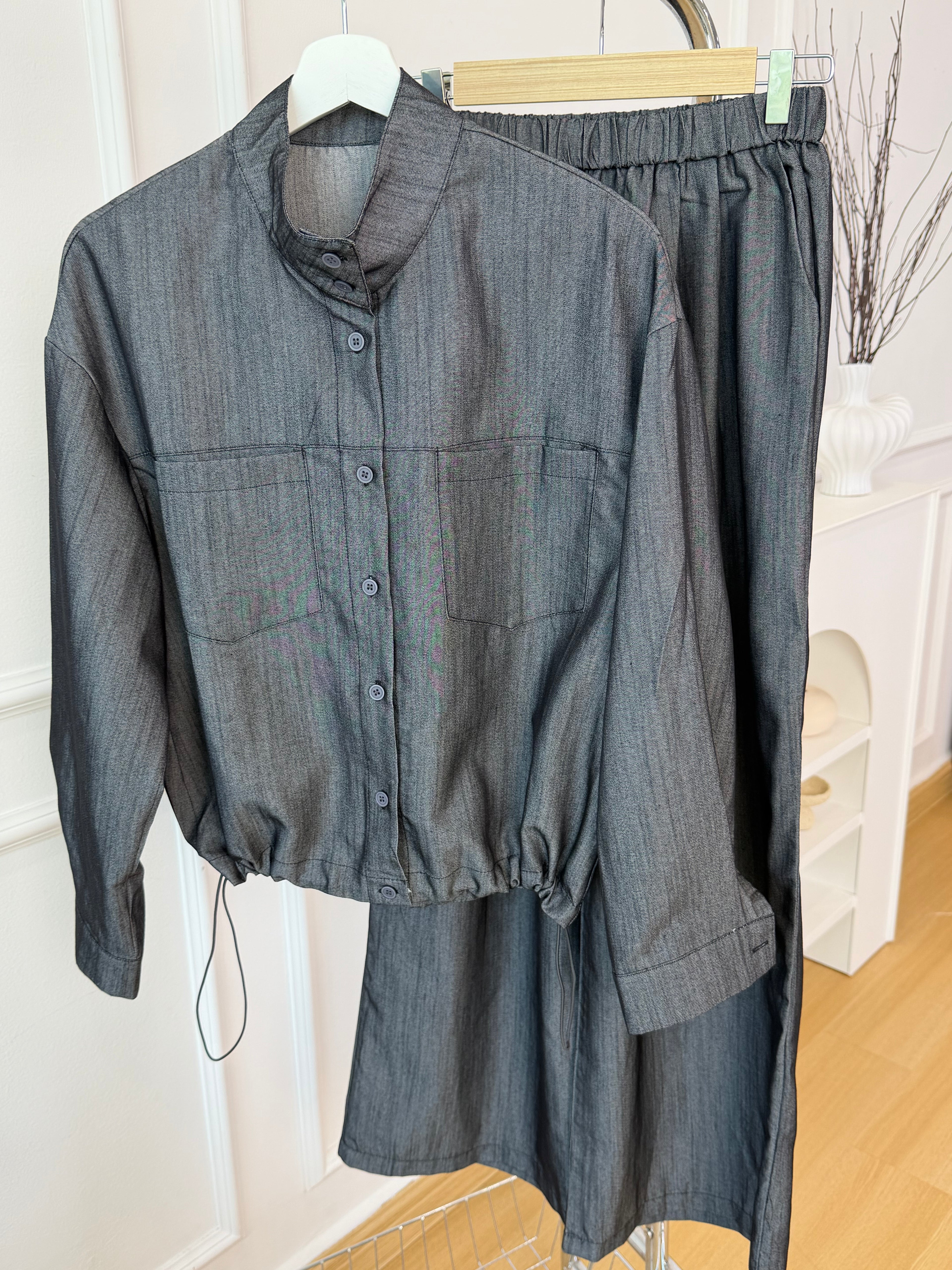 Drawstring Hem Shirt Set