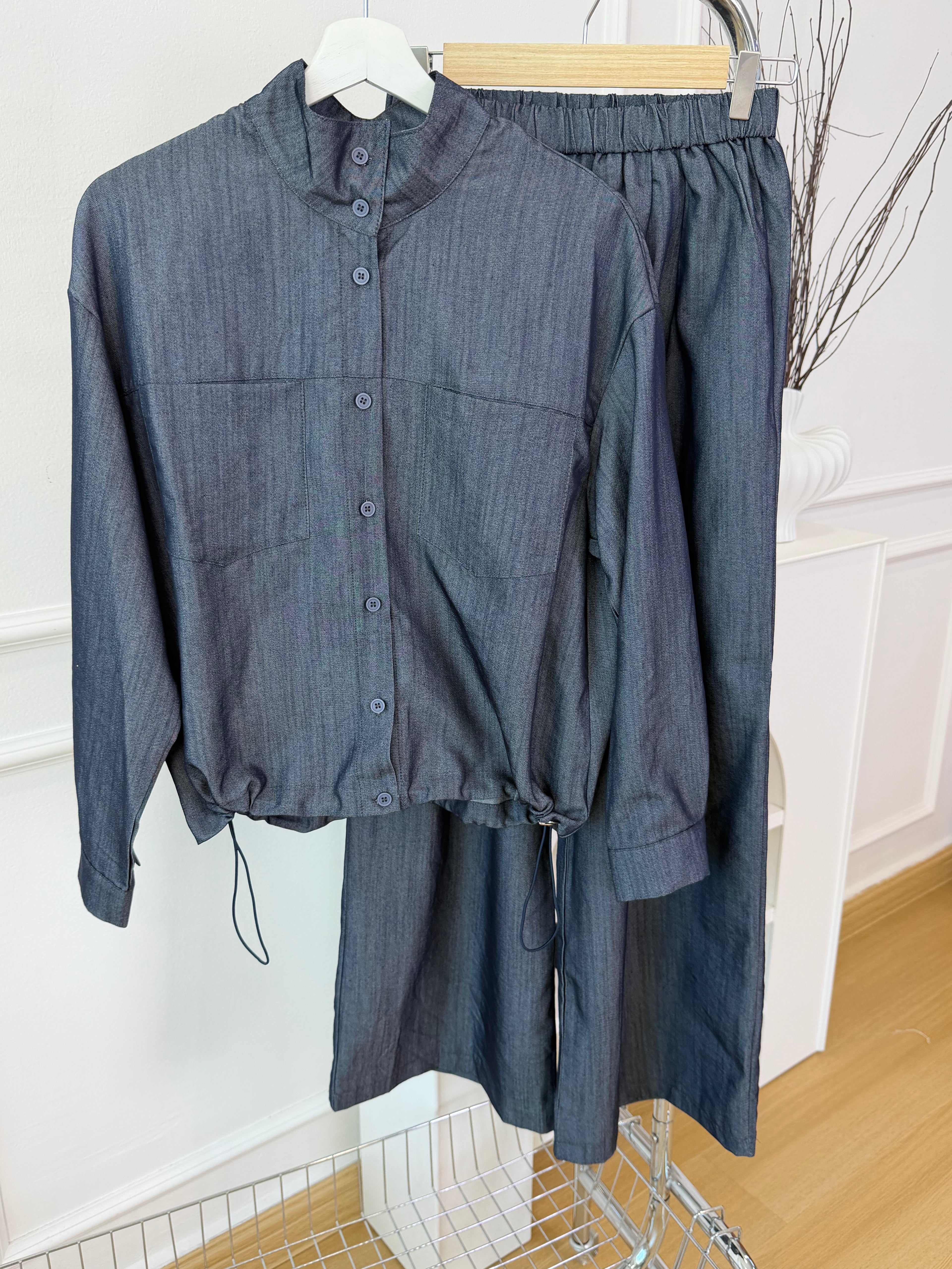 Drawstring Hem Shirt Set