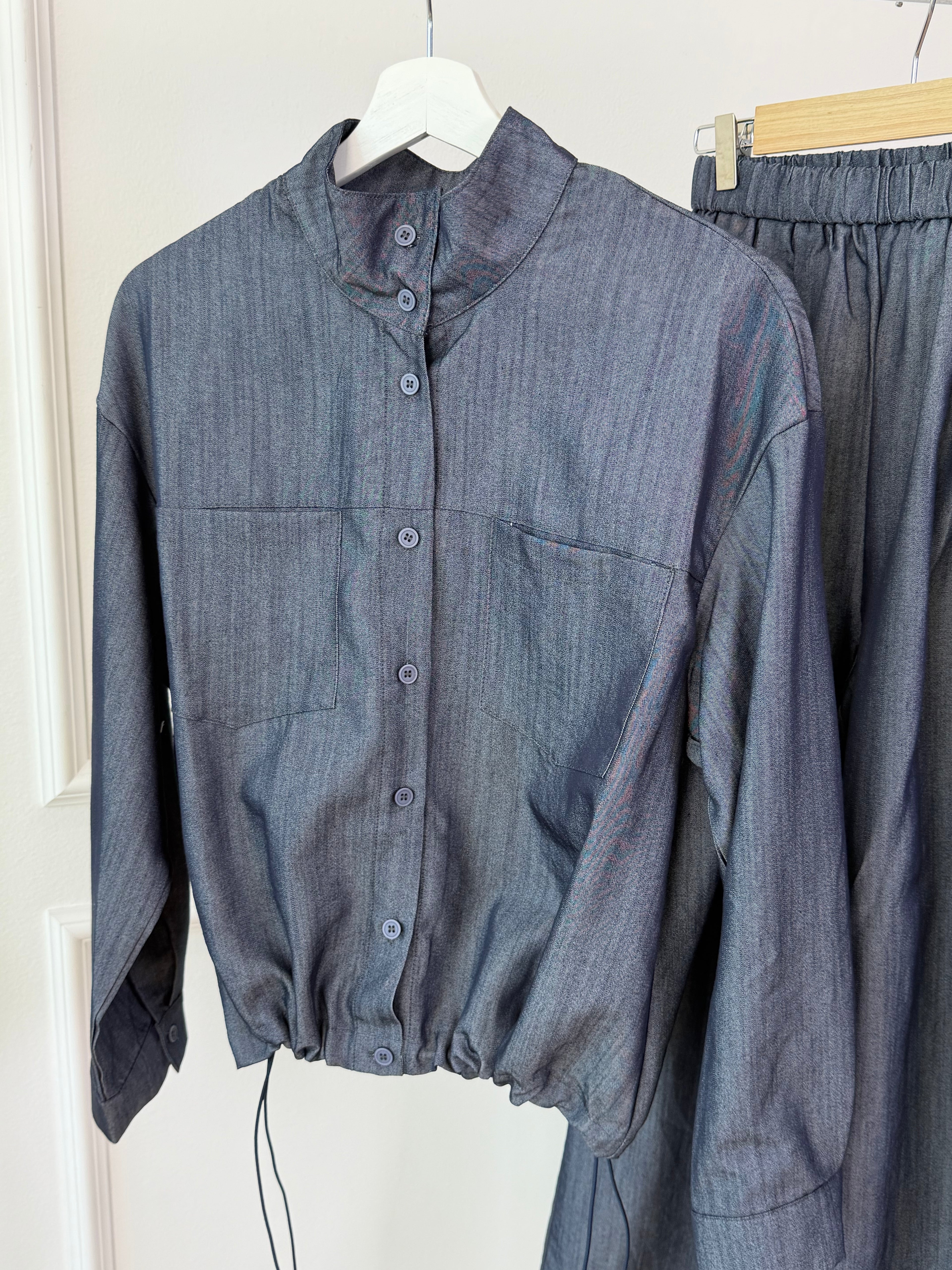 Drawstring Hem Shirt Set