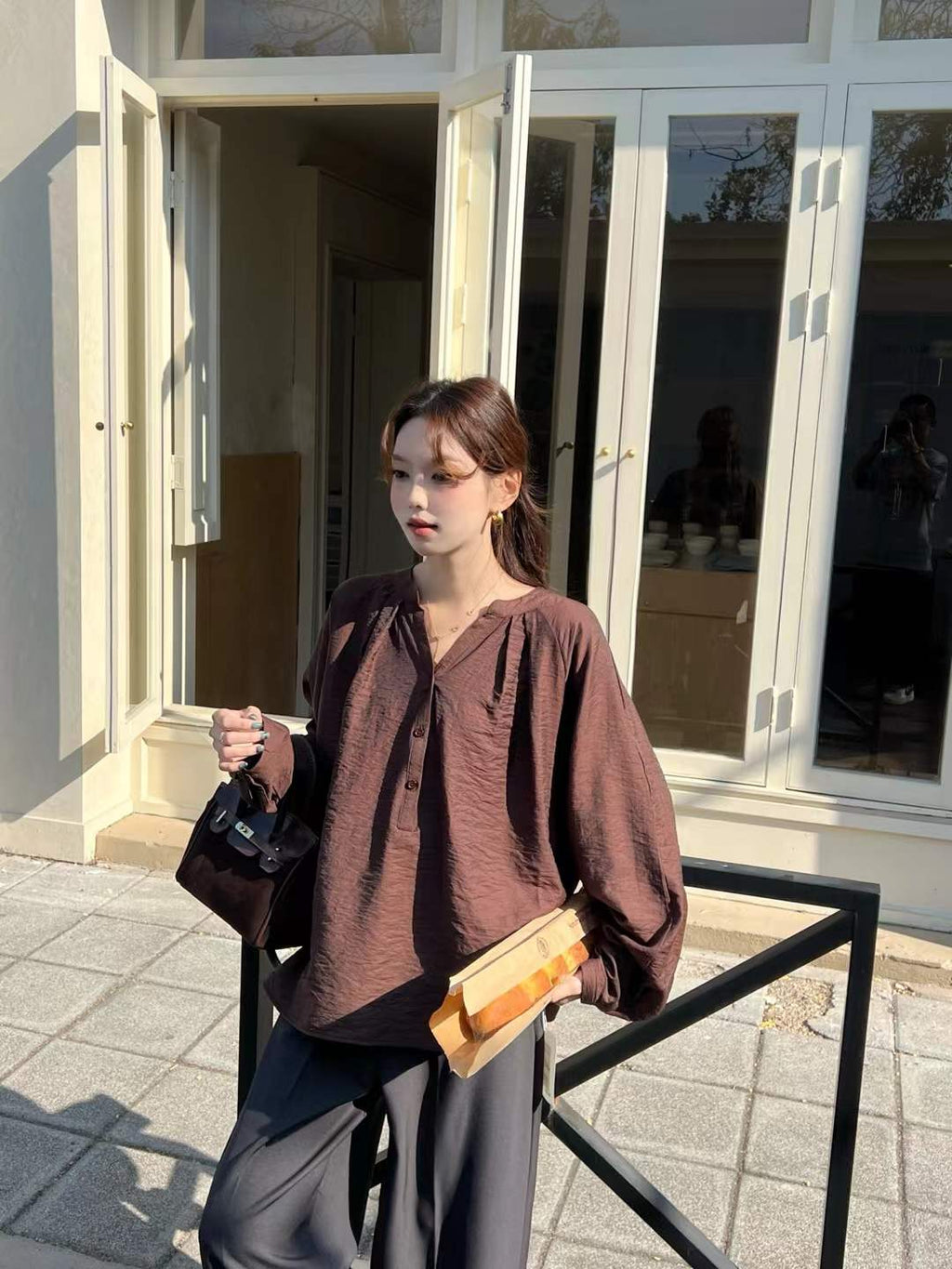 V-Neck Pleated Blouse