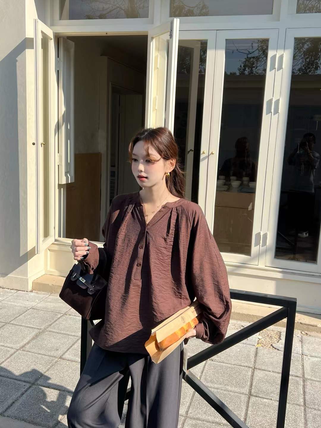 V-Neck Pleated Blouse