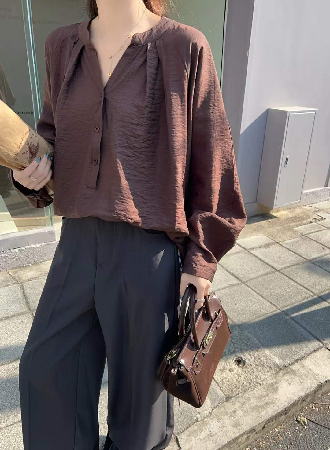V-Neck Pleated Blouse