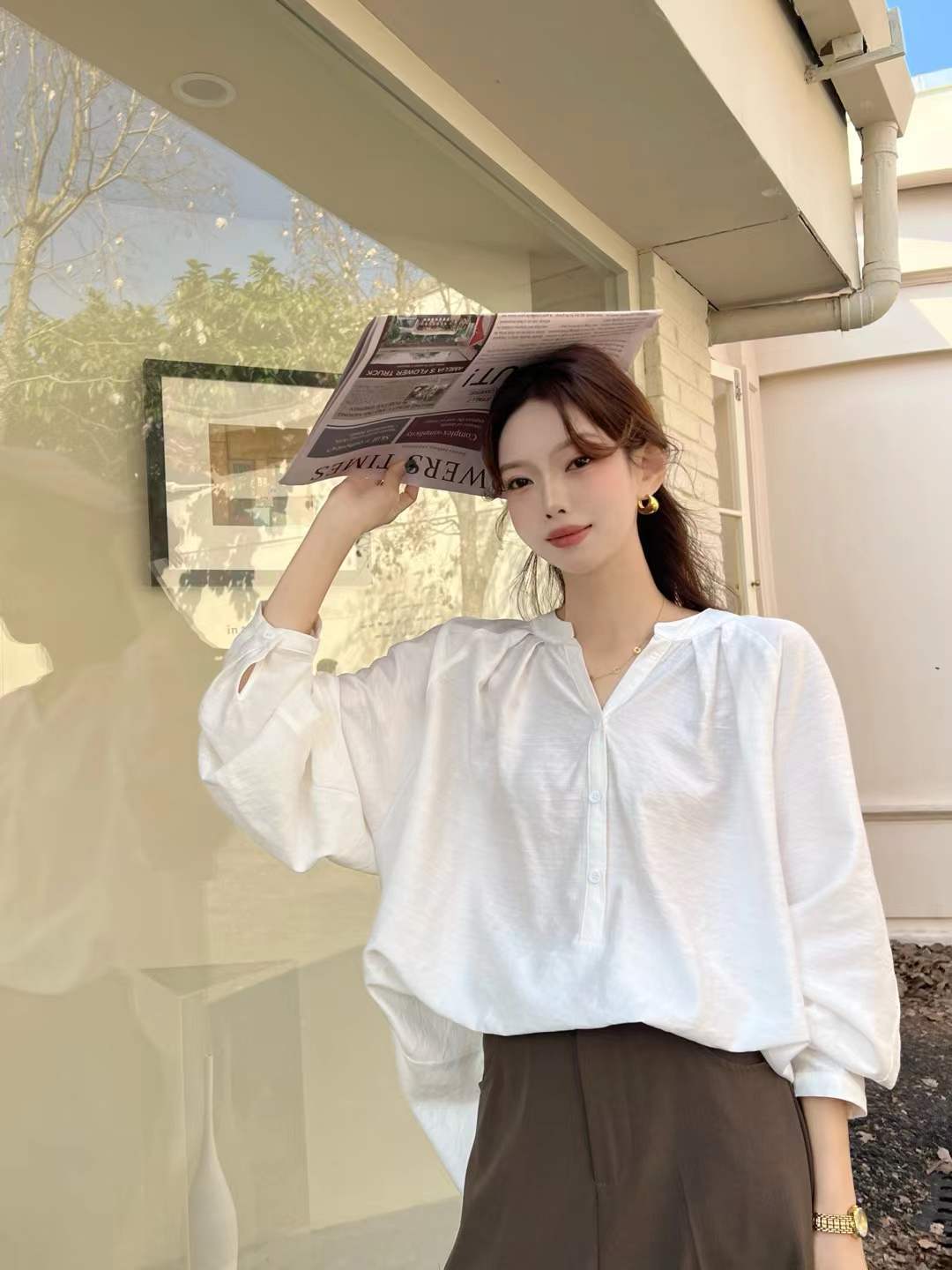 V-Neck Pleated Blouse