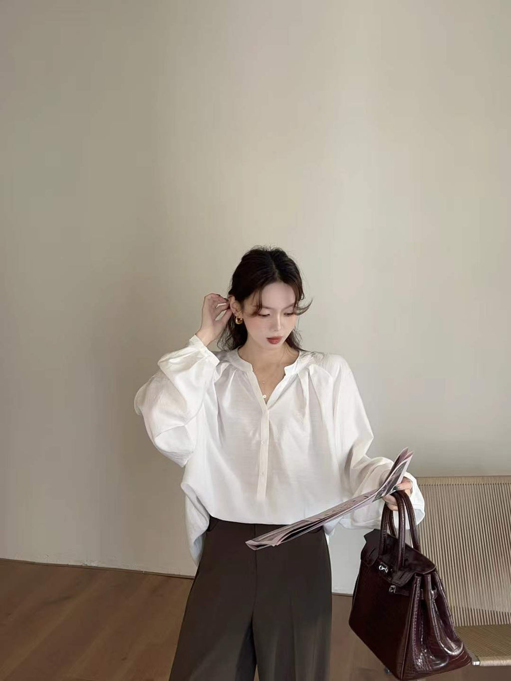 V-Neck Pleated Blouse