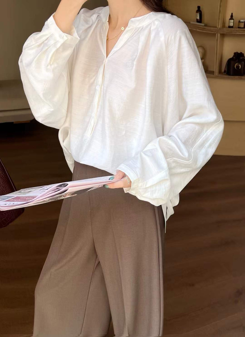 V-Neck Pleated Blouse