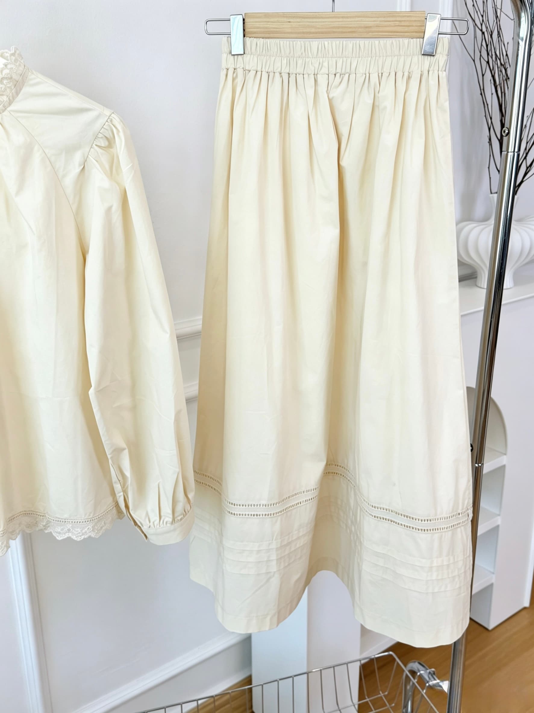 Pure Cotton Lace Trim Blouse & Maxi Skirt Set