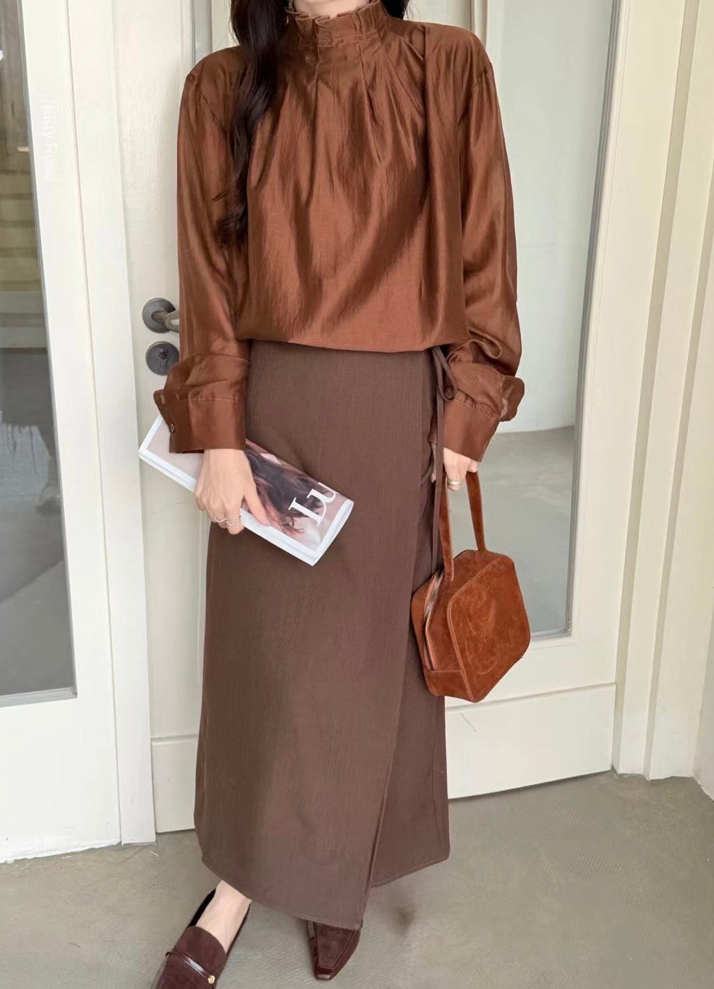 Gathered Stand Collar Blouse